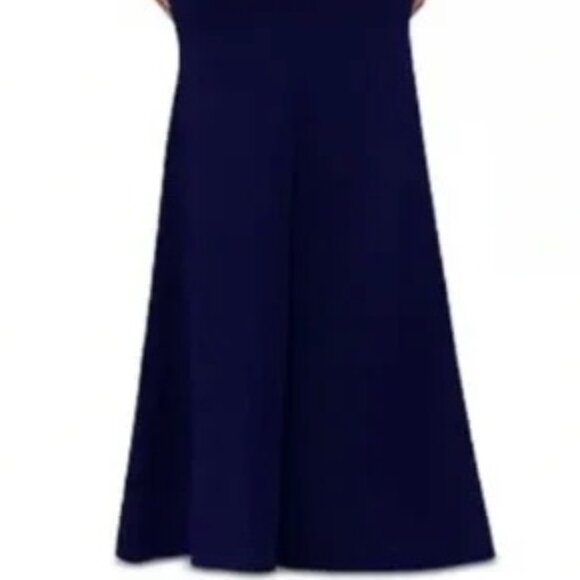 Betsy And Adam Navy Blue Off-The-Shoulder Scuba Crepe Gown Dress - Picture 4 of 4